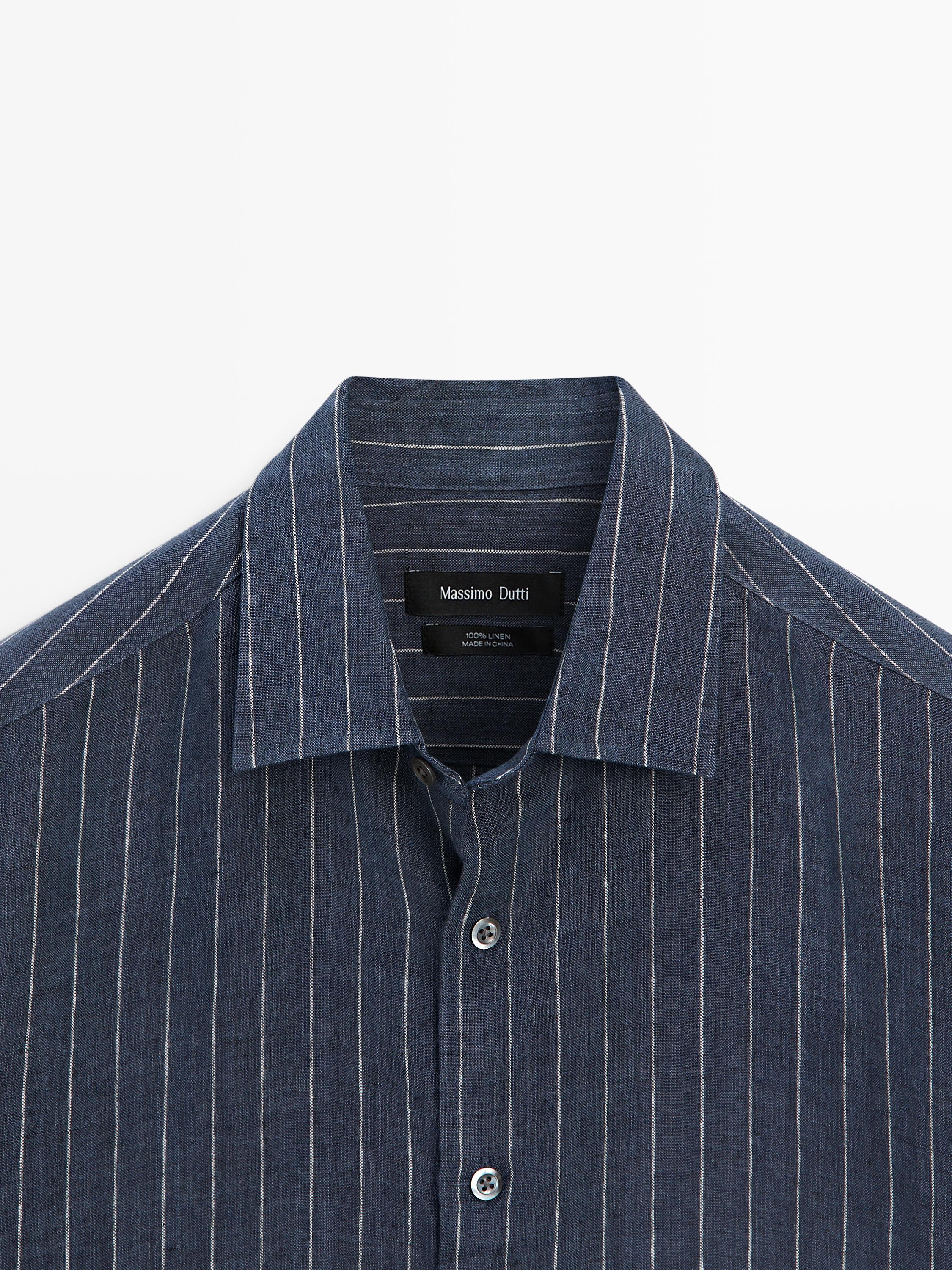 100% linen slim fit striped shirt